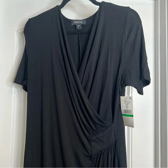 Karen Kane Black Full Length Faux Wrap Short Sleeved Dress. Size Large. NWT. - Picture 6 of 11